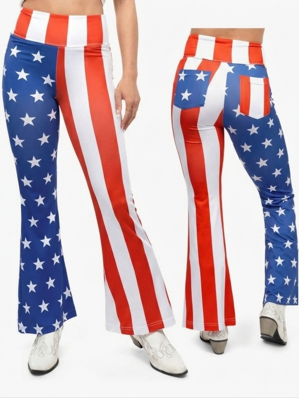 Tipsy Elves American Flag High Waisted Flare Leggings Size XL